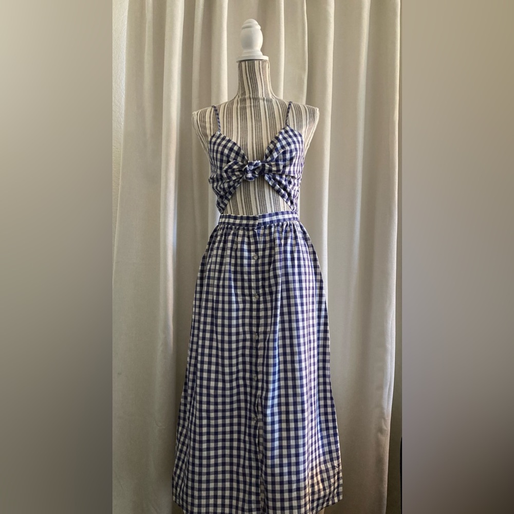 Zara Blue and White Gingham Midi Dress